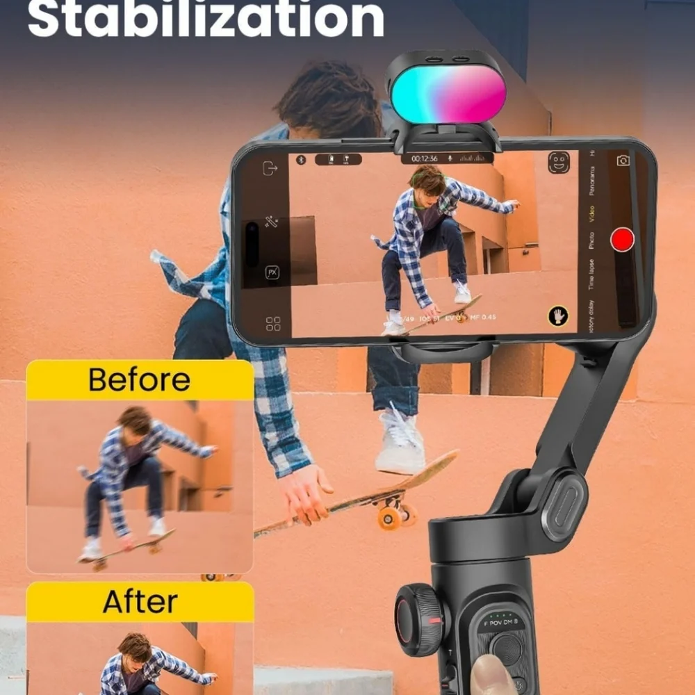 Smartphone Gimbal Stabilizer for iPhone 15 Pro Max Android Phone with Extension